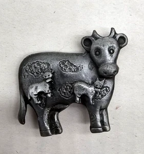 Vintage Torino Pewter Jewelry Set Holstein Cow Earrings Brooch - Picture 1 of 5