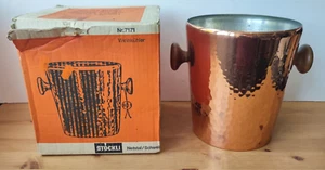 Stockli Netstal gehämmertes Kupfer Wein Champagner Kühler Eiskübel - verpackt - um 1970 - Bild 1 von 24