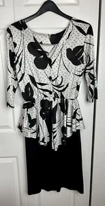 Floral Peplum Dress Size 12 80’s Era KR of NY 3/4 Sleeve Black and White Vintage - Picture 1 of 9