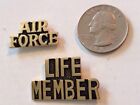 2 Hat Lapel Pin Military USAF Air Force Life Member Letter Script Gold Tone