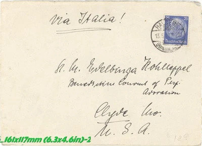 1942 Alemania a EE. UU. Cubierta vía Italia Segunda Guerra Mundial Wehrmacht censurado Hitler 25pf Foto 1 de 2