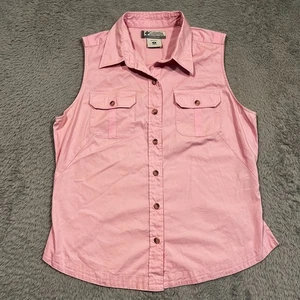 Columbia Sleeveless Button Up Shirt Women's M PInk Pockets Outdoors Gorpcore - Picture 1 of 11