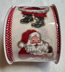Hobby Lobby Christmas Ribbon WHITE RED BLACK SANTA WIRED 2.5 IN X 30 FEET NIP - Picture 1 of 2