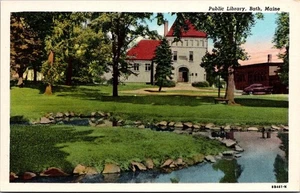 PUBLIC LIBRARY Bath, Maine ME unused Postcard - Picture 1 of 2