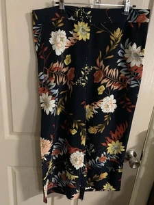 PREVIEW NAVY FLORAL POLYESTER ANKLE LENGTH PANTS POCKETS SIZE 14 - Picture 1 of 18