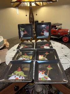 Evergreen Eartha Ware Bamboo Retro Snowman Christmas Cookie Plates 2 Sets Of 4 - Picture 1 of 15