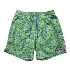 Vineyard Vines Mens 7" Chappy Swim Trunks Small Green Blue Fish Print Mesh Lined - Picture 1 of 5