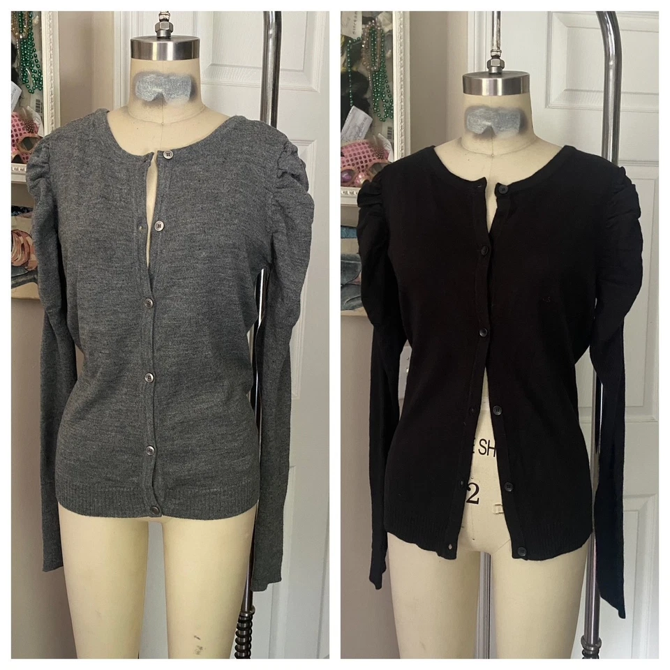 ATENCIÓN lote 2 suéter cárdigan abotonado tejido elástico gris negro *MEDIANO* B134 Foto 1 de 4