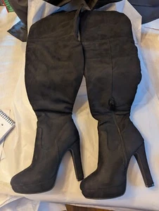 Dream Pairs Women's 8 Black Highplat Platform Over Knee 5 Inch Faux Suede Boots - Picture 1 of 15