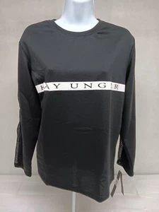 Kay Unger New York Womens Medium Black Long Sleeve Sweatshirt Mesh Shoulder NWT - Picture 1 of 17