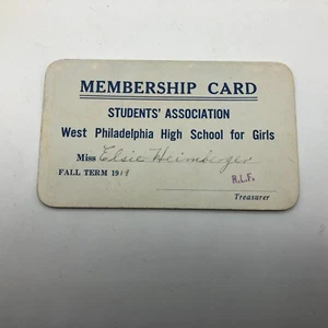 West Philadelphia Karta członkowska HS dla dziewcząt Liceum 1919 Vintage Antyk - Zdjęcie 1 z 12