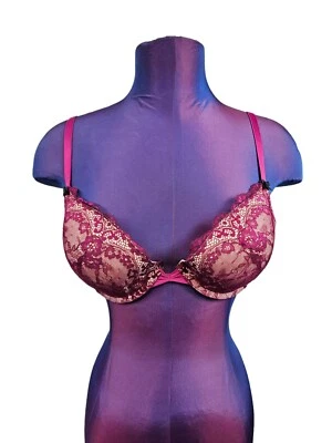 Betsey Johnson Forever Perfect Lace Push-Up Bra Fuchsia Size 34D Women's C29 - Image 1 of 4