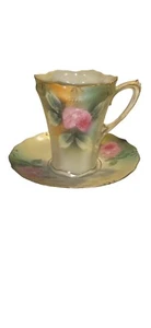 Vintage R S Prussia Early Tall Thin Tea Cup And Saucer Floral Roses  Gold Trim - Picture 1 of 11