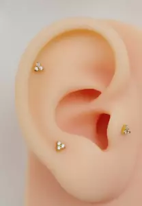 20G/18G/16G Titanium Gold Triangle Push Pin Labret, Threadless Flat Back Earring - Picture 1 of 17