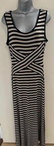 Beige By Eci Black & Mocha Jersey Stripe Maxi Length Tank Dress Size Large - Picture 1 of 10