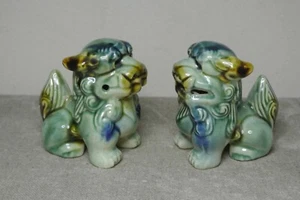 Statues en céramique lion Fu Foo Dogs - Lot de deux - Photo 1/13