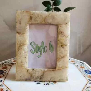 White Agate Picture Frame, Agate Stone Photo Frame For Valentine Gifts Her - Picture 1 of 3