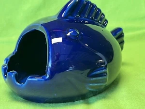 Vintage Ceramic Fish Ashtray Virgin Islands Big Mouth Blue Glaze Mod - Picture 1 of 7
