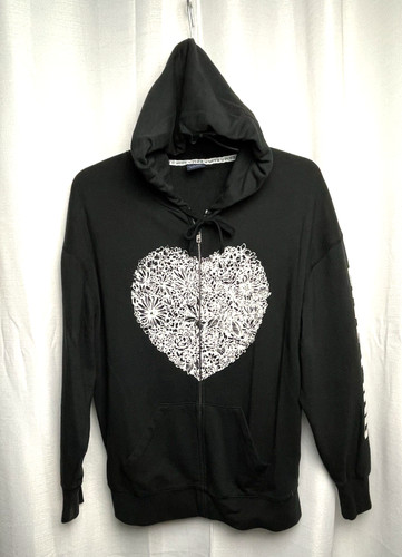 UNDERCOVER Felpa con cappuccio Victoria's Secret ROSA donna grafica cuore zip intera taglia M nera B*H