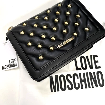 NWT LOVE MOSCHINO Flap Heart Studded Crossbody Shoulder Bag Borsa Matt Nappa PU - Image 1 of 4