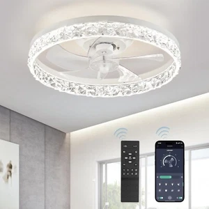 20" Modern Ceiling Fans with Lights and Remote, Dimmable Low Profile Ceiling Fan - Picture 1 of 6