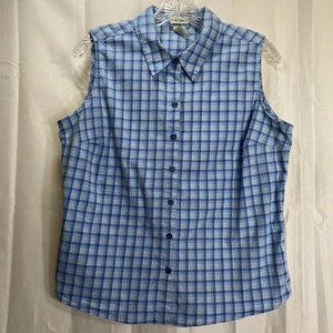 Cherokee Gr. L ärmelloses Hemd Knopfleiste Stretch blau kariert Camping Strand LESEN - Bild 1 von 6