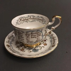 PARAGON TEA CUP & SAUCER FINE BONE CHINA ENGLAND HAPPY ANNIVERSARY - Picture 1 of 6
