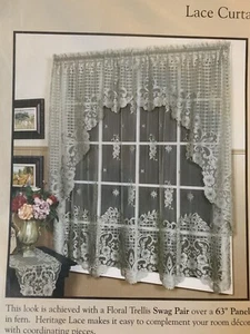 HERITAGE SPITZE VORHÄNGE BLUMENSPALIER 60" X 17" VOLANT LEINEN (HELLBRAUN) NEU USA - Bild 1 von 10
