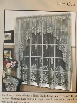 HERITAGE CORTINAS ENCAJE ENREJADO FLORAL 72" X 48" SWAG PAR BLANCO NUEVO EE. UU. Foto 1 de 4