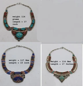 Wholesale lot of 3 Tibetan silver Necklace Turquoise Lapis bead mala handmade N3 - Picture 1 of 5