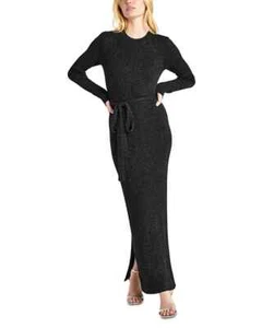 Splendid Koda Ribbed Metallic Sweater Dress Women's M Black Silk Blend Pullover~ - Picture 1 of 16