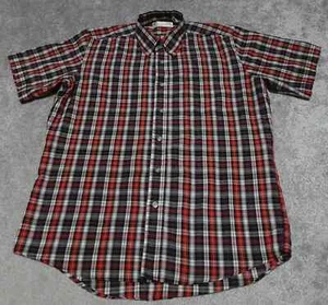 Arnold Palmer Shirt Men's Medium Red Black Plaid Button Down Short Sleeve - Picture 1 of 7