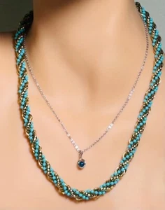 2 AVON Necklaces, 20" Golden Rope Twist Faux Turquoise, Sliver 16" Chain, Boxes - Picture 1 of 7