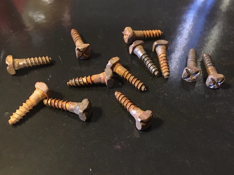 12 SQUARE HEAD #6 x 9/16" Vintage Rusty Crusty Flat Slot Screws Restoration Cover