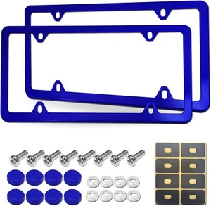 Blue License Plate Frames- Aluminum Front & Rear Car Tag Covers for Men - Picture 1 of 8