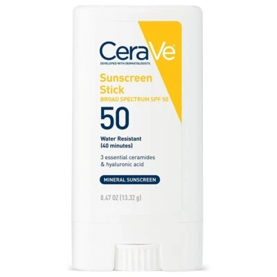 CeraVe Sonnenschutz-Stick LSF 50 0,47 Unzen mit Zinkoxid, Hyaluronsäure und Creme