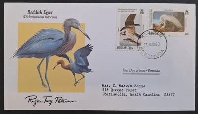 Bermuda Audubon Birds 1985 garceta rojiza FDC 2 sellos CD Hamilton Foto 1 de 2
