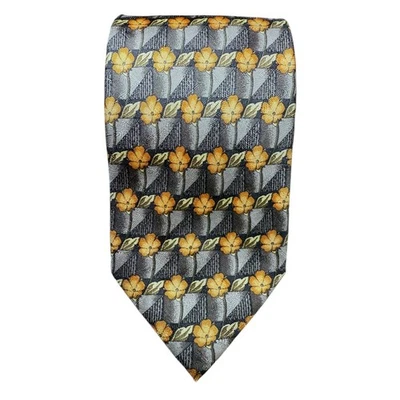 Ermenegildo Zegna Silk Tie Floral Geometric Pattern Orange Gray Mens Made Italy - Image 1 of 4