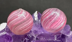(2) PEEWEE Vintage Antique Handmade German Marble Pair - PINK ONIONSKIN - .45" - Picture 1 of 8