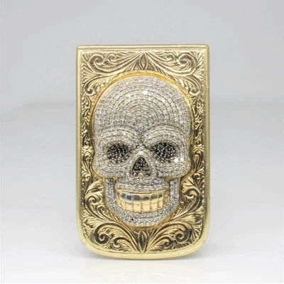 Black & White Full Pavé Diamond 18K Yellow Gold Over Money Clip For Unisex 1PC - Image 1 of 4