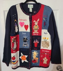 12 Months Holidays L Sweater Celebrating the Calendar Cardigan Quacker Factory  - Picture 1 of 16