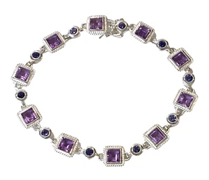 Vintage Sterling 5 tcw Square Cut Amethyst & Iolite Line Bracelet 15.8g 7.5" - Bild 1 von 18