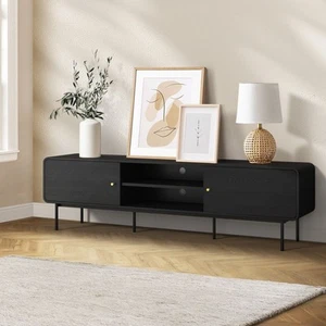 Oikiture TV Cabinet Entertainment Unit Stand 180cm Wooden Storage Shelves Black - Picture 1 of 10