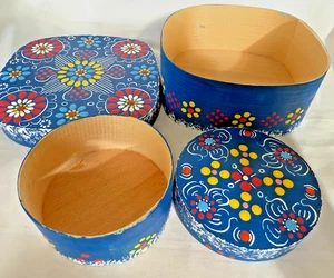 2 Wooden Boxes, Matching, Round & Square; Handpainted? W Lids; Age? - Picture 1 of 5