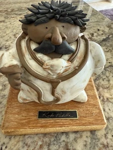 Vintage Rodo Padilla Sculpture Stoneware Collectible Doctor,  Wood Base Folk Art - Picture 1 of 16
