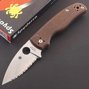 Brown Micarta Handle Full Serrated Blade Lock Back Tactical Camping Pocket Knife - Picture 1 of 8