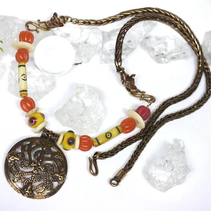 Viking Cross & Bronzekette Handgeflochten Wikinger Kette  Glasperlen nach Birka - Bild 1 von 7