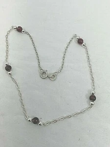 Handmade ~ Sterling Silver .925 Garnet 10" Anklet ~ Ankle Bracelet - Picture 1 of 1