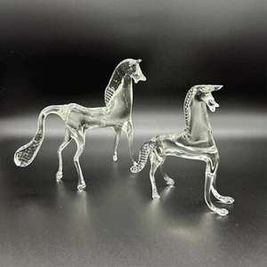 Lote de 2 estatuillas de caballo de vidrio antorcha transparente hechas a mano escultura de borosilicato - Imagen 1 de 8