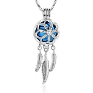 Blue Dream Catcher Jewellery Cremation Memorial Urn Pendant Ashes Necklace - Picture 1 of 5